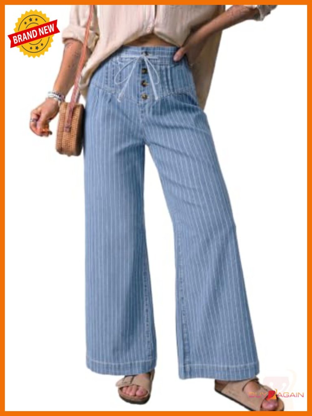 Wide Leg Baggy Jeans Drawstring High Rise Denim Casual Pants